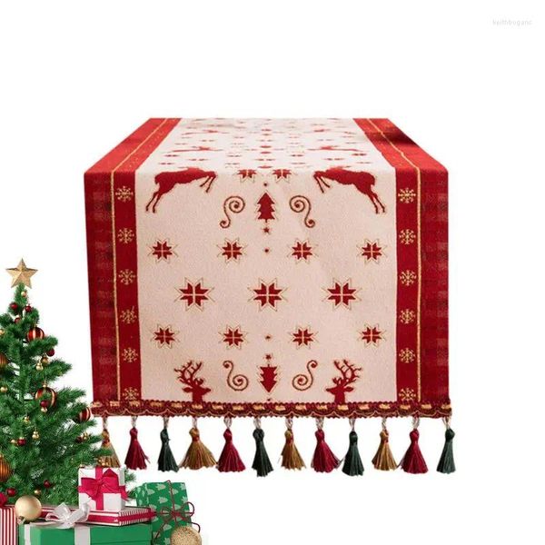 Decorações de Natal Talheres Tapete de mesa de linho de 70'' Tapetes de mesa respiráveis com absorção de umidade Elk Padrão
