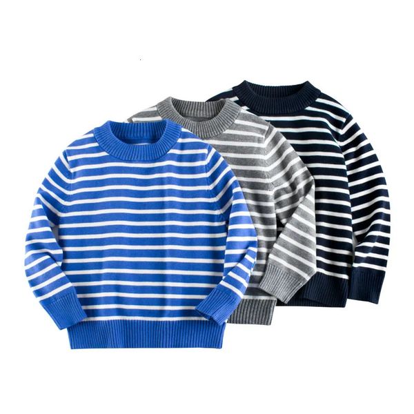 Kroper Bahar Kış Çocukları Stripe Stepe Sweater Erkekler Giysileri için 100 Pamuklu Çocuk Örgü Günlük Spor Sweaters 231215
