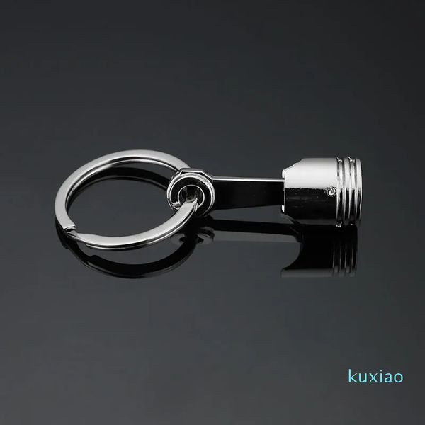 Presentes promocionais do atacado Pistão de metal de metal prateado keychain key fob motor fob key Chain Ring Key Ring