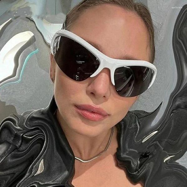 Óculos de sol 2023 Moda e olho de gato branco para mulheres marca vintage meio quadro y2k sol copos tons femininos gafas de sol