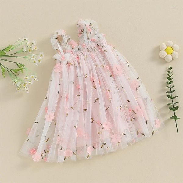 Vestidos de menina vestido de bebê moda suspensórios bordado pequeno floral doce bonito princesa 1º aniversário saia presente