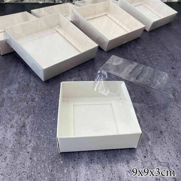 Weißer Kuchen Geschenkbox Pappe Verpackung klar PVC Fenster Transparent Deckel Cookie Candy Hochzeitskleidung Kleid Gäste Kisten 210323282l