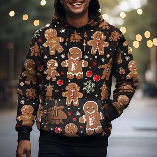 2023 Hoodies Voor Mannen 3d Gingerbread Man Print Holiday Party Trui Top Losse Oversized Sweatshirts Hoge Kwaliteit Herenkleding 231220