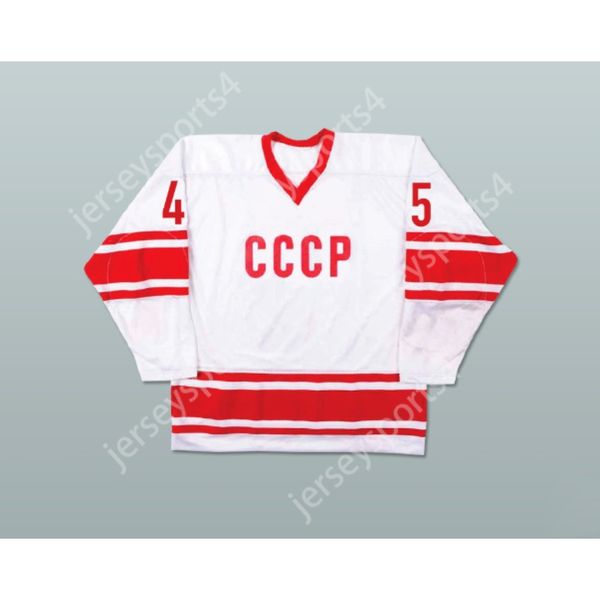 Custom White Donald Trump 45 CCCP Russische Team Hockey Trikot gefälschte Nachrichten Neue Top-S-M-L-XL-XXL-3XL-4XL-5XL-6XL