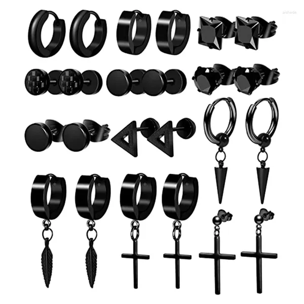 Brincos de argola 12 pares conjunto de piercing preto para homens mulheres joias presente