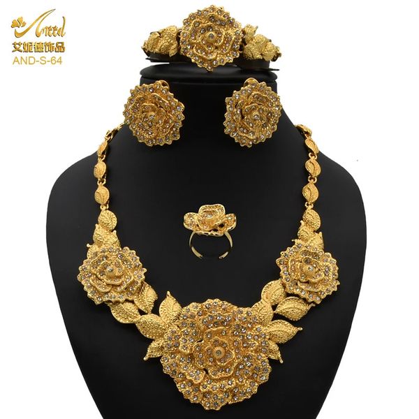 ANIIID INDIAN JEWELERY Set Party Wedding Wedding Dubai Gold Color Jewelry for Women Colar Bracelet Brincheing Gift Nigeria Etiópia 231221