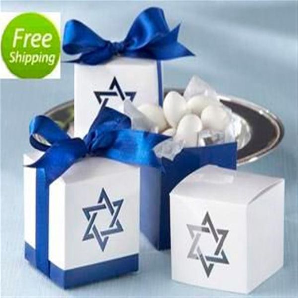 50pcs Star of David Favor Boxen Hochzeitsbevorzugungen Babypartyhalter Party Empfangstisch Dekor süßes Paket mit Ribb186h