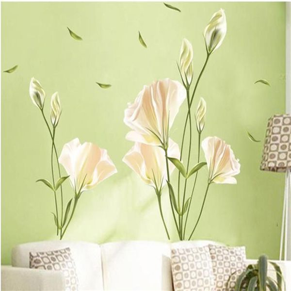 Lilienblumen Wandaufkleber an der Wand Vinyl Wandaufkleber Gome Dekor Schlafzimmer Hintergrund Wandtattoos311l