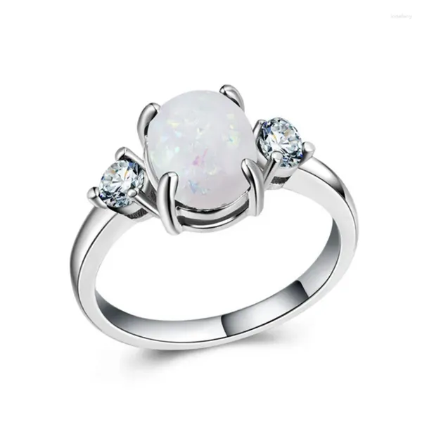 Cluster-Ringe, versilbert, ovale Form, viele Farben, Opalith-Opal-Fingerring mit Strasssteinen für Damenschmuck