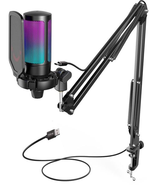 Microfoni Kit di microfono da gioco USB Fifine USB per PC PS4 5 MIC CARDIOID CARDIOID con pulsante Mute RGB STAST FREE STRUMING VIDE5017207
