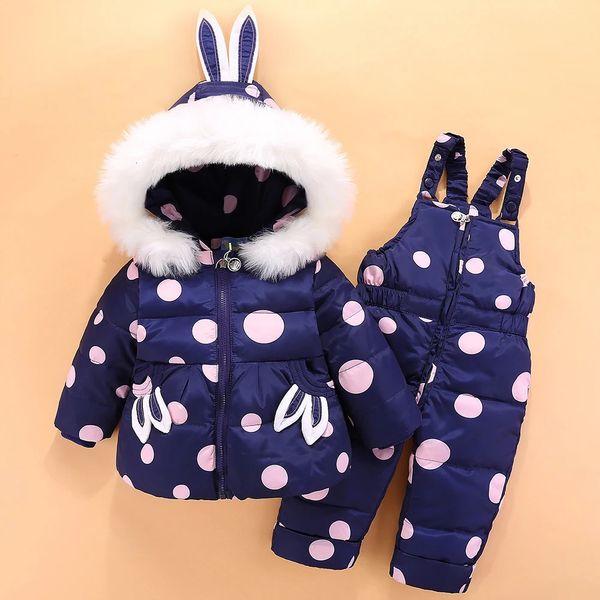 OLEKID Neonate Inverno Giù Tuta da neve Cartoon Rabbit Jacket Cappotto Tuta Abbigliamento infantile Set 14 anni Vestito da bambino 231220