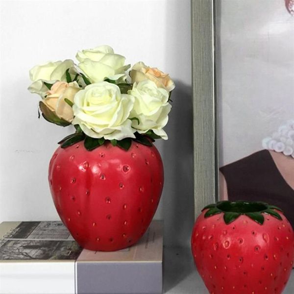 Vasos 2021 Strawberry Flower Vaso Desktop Ornament Creative Pot Art Sculpture Desk Organizer Decoração Home Flowerpot315V