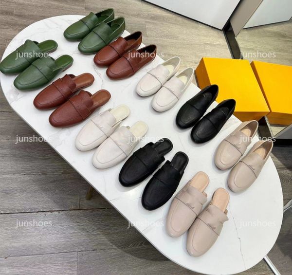 Designer Mulers Schuhe Mode Frauen Capri Open Back Loafers Luxus Leder Flacher Boden rutschfeste Baotou Halbe Hausschuhe Größe 35-41
