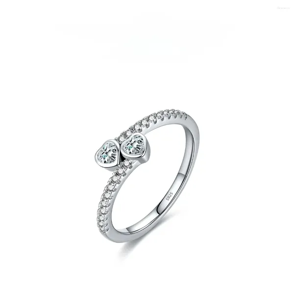Clusterringe 925 Sterling Silver Double Heart Eternity Ring mit runden Kubikzirkonia -Eherband Feine Schmuck Geschenke