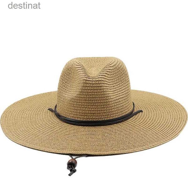 Chapéus de aba larga Chapéus de balde de 10,5 cm de chapéu de palha grande para homens homens jazz fedoras chapéus de sol resfriamento de verão elegante e elegante partido hat wholesalel231221
