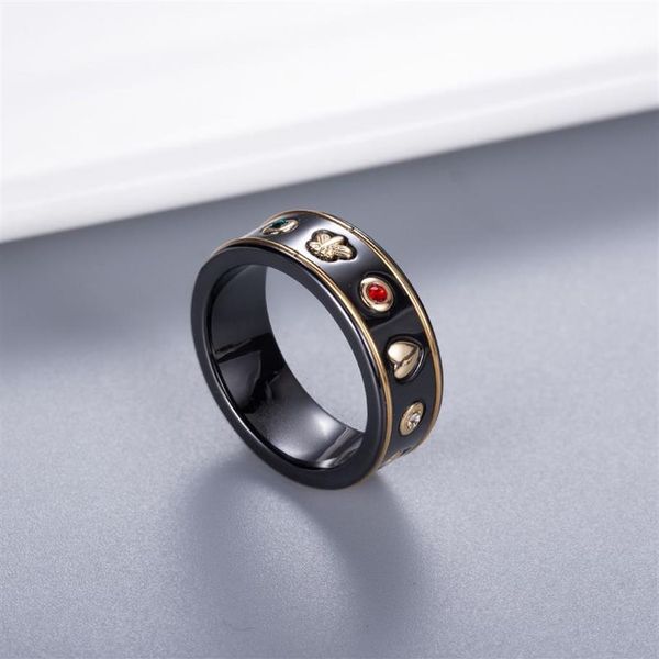 Amante casal anel de cerâmica com carimbo preto branco moda abelha anel de dedo jóias de alta qualidade para presente tamanho 6 7 8 9195v