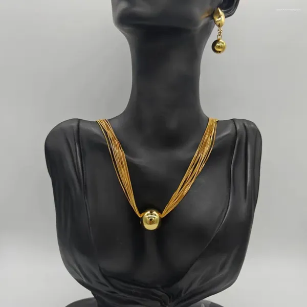 Conjunto de brincos de colar joias banhadas a ouro africanas para mulheres design de contas e 2 peças acessórios nigerianos