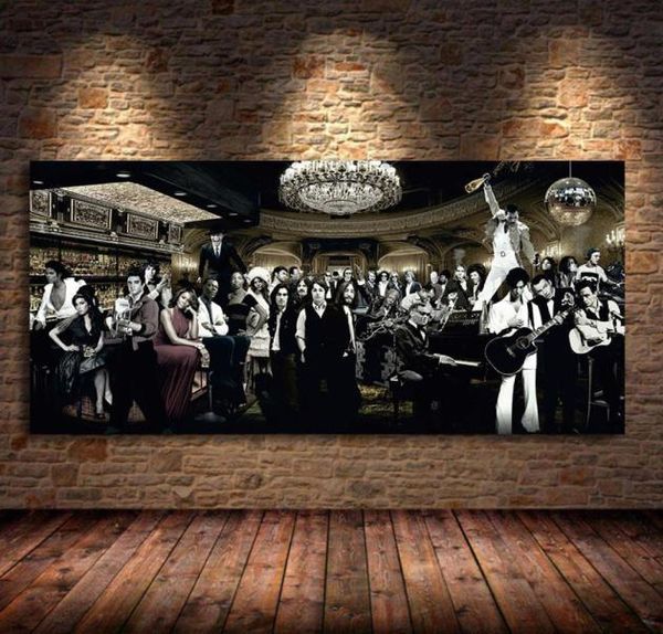 Müzik şarkıcı yıldızı toplanıyor büyük oturma odası petrol tuval boyama duvar sanatı posterler ve baskılar yatak odası için ev dekor unframed7084090