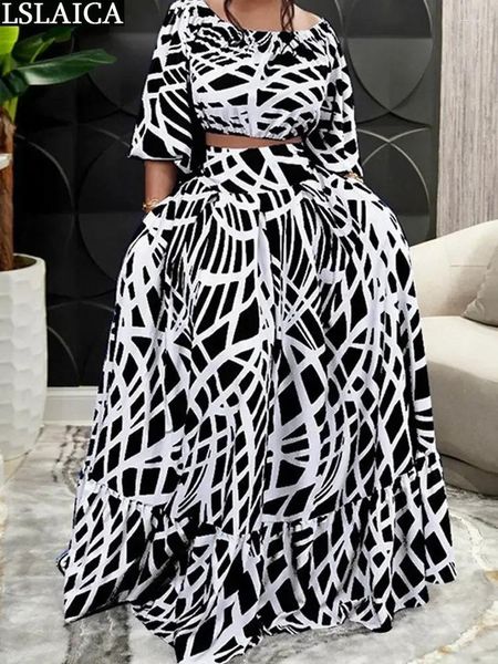 Arbeitskleider 2 -Stück -Sets Frauen Outfits Fashion Kleid schick und elegante halbe Ärmelbluse Big Swing Long Rock Print Afrika Style Plus Size