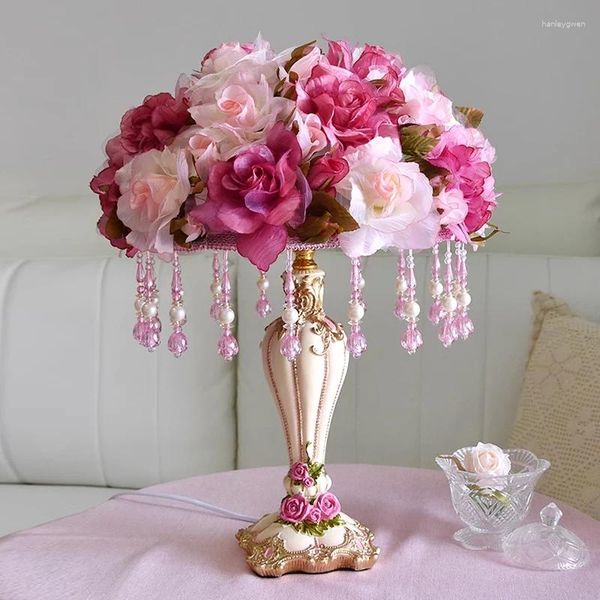 Lâmpadas de mesa moderna flor rosa para quarto lâmpada cabeceira meninas princesa quarto noite suporte luminárias decoração vida