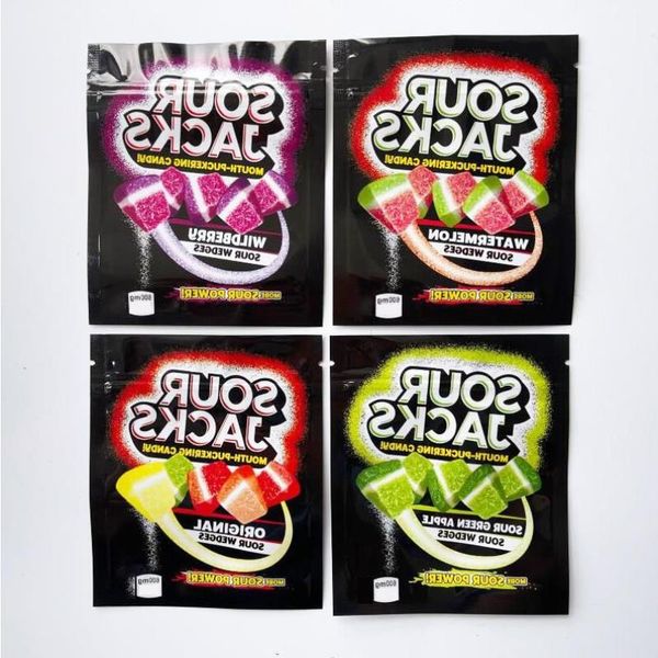 Sour Jacks Boş fermuarlı paket çantalar Güç Yeşil Elma Wildberry Karpuz Yenilebilir Ağız Puckering Risgg