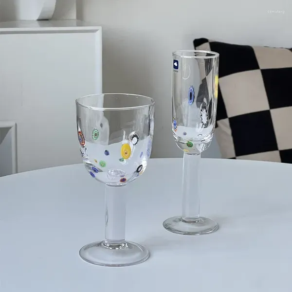 Şarap Gözlükleri 2 PCS Vintage Benekli Goblet Kurşunsuz Kristal Cam Kupa Köpüklü Kırmızı Şampanya Viski Tatil Hediyesi Düz Bardaklar