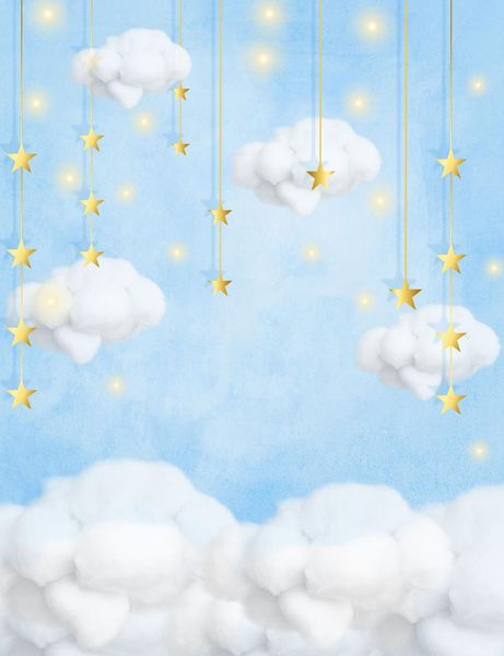 Goldene Sterne Wolken Leuchtende Lichter Vinyl Pografie-Hintergründe Blauer Himmel Neugeborenes Baby Po-Kabine Hintergründe für Kinder Geburtstag8494202