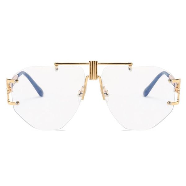 Óculos sem aro de ouro feminino marca lente transparente 2019 Óculos de grandes dimensões moldura Men Retro Metal Clear Lens Sunglasses NX286S