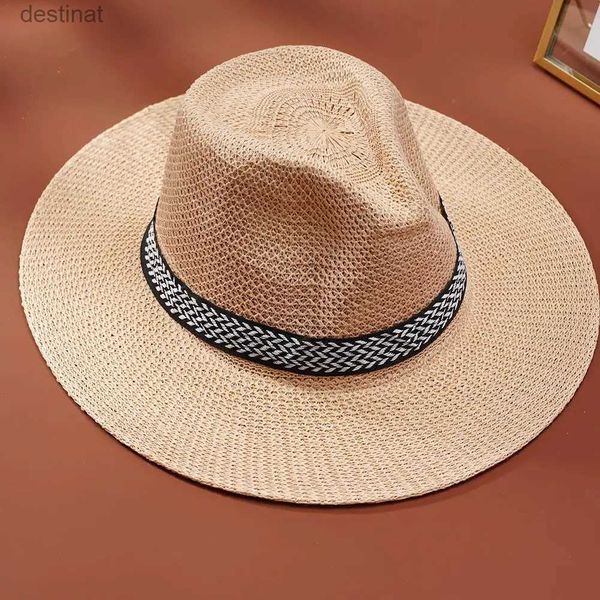 Breite Krempe Hüte Eimer Hüte Sommer Mode Sun Visor Strohhut großer Krempe Anti-UV-Sonnenschutzkappe Verstellbarer Panama Hut für Männer Frauen Kleidungsdekorationl231221