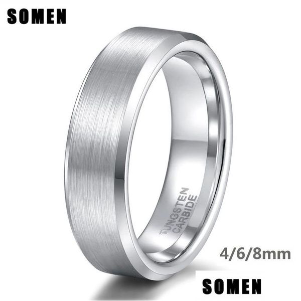 Anéis de casamento Somen Ring Men Sier Cor 6mm Tungstênio escovado alianos clássicos de casamento masculino anéis de festas entrega de jóias dhx3j