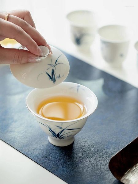 TeAware Setleri Saf El Boyan Beyaz Altın İki Kapak Kase Çay Seti Tek Çince Değil