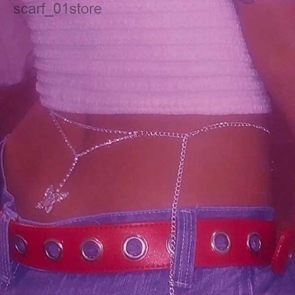 Cinture a catena della vita lucida sexy Y2K bo gioielli Crystal Heart Butterfly Catena in vita per Women Beach Chanms Bikini Belly Chain Belt Belt Boinl231221