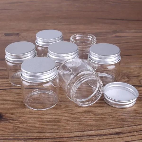 32pcs 50 ml/1,7 Unzen klare leere Versiegelungsglässe Glasflasche mit Aluminium Silber Farbschraube Kappe Versiegelte flüssige Lebensmittel Geschenkbehälter