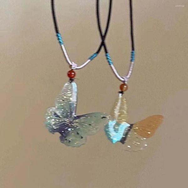 Anhänger Halskette Hip Hop Transparentes Harz Big Butterfly Halskette für Frauen Mädchen Süßigkeiten Farbe Acrylkette Großhandel Bijoux