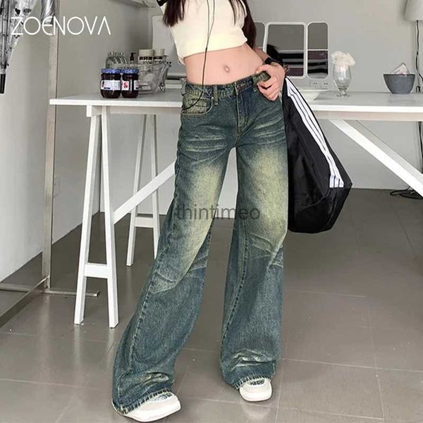 Jeans femminile zoenova americano vintage a bassa vita a bassa gamba larga jeans 2023 estate nuova ragazza piccante denim dritta driver tube pavimenti a pavimento alta stile yq231220