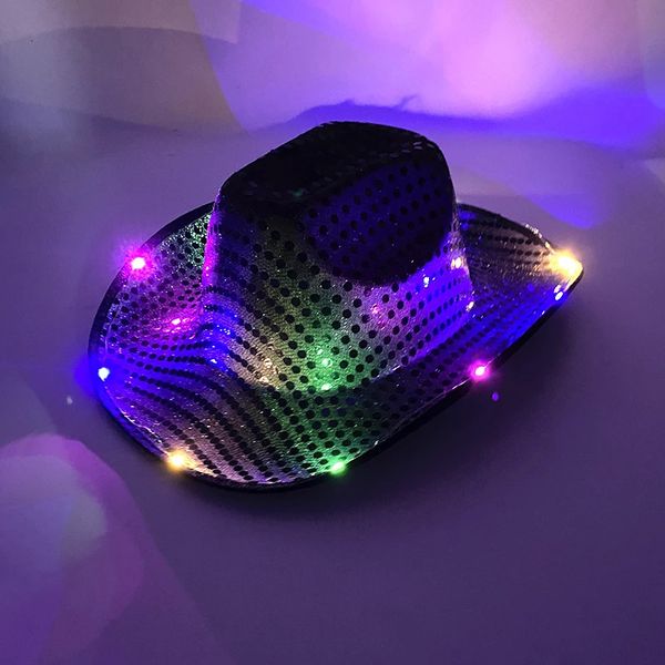 Puntenti fluorescenti di moda Puntenti Luminio Bar Cappello Cowgirl Cap Led Cowboy Hat lampeggiante alla festa della notte oscura 231220