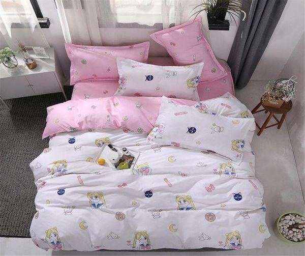 Capas de cama da lua Sailor Conjuntos de cama de cama de cama Anime Pink Heart Bordance azul Girls Dinosaur Quilt Capa Conjunto HOME8904056