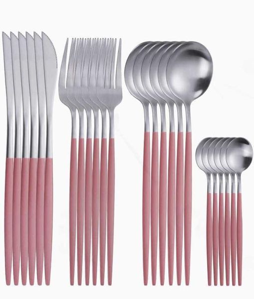 Talheres de aço talheres de cozinha conjunto de talheres de aço inoxidável fosco rosa prata conjunto colher garfo faca jantar conjunto y07024372278