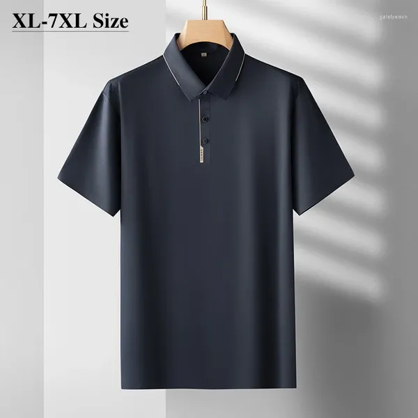 Herren Polos Herren Poloshirt Sommer Business Einfarbig Kurzarm Top Eisseide Atmungsaktiv Lässige Herrenbekleidung Plus Größe 6XL 7XL 8XL