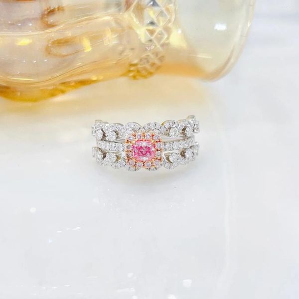 Clusterringe Gia ym2023 Fein Schmuck Real 18k Gold 0,31CT Pink Diamonds Hochzeit Engagement weiblich für Frauen Ring TX