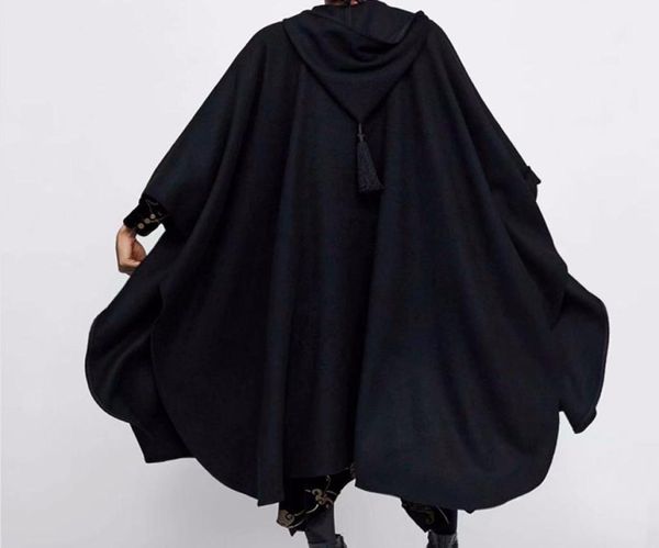 Winter Cloak Hooded Trench Coat Thick Woolen Women Gothic Cape Poncho Coat Open Cardigans Female Tassel Long Trench Overcoat3522110