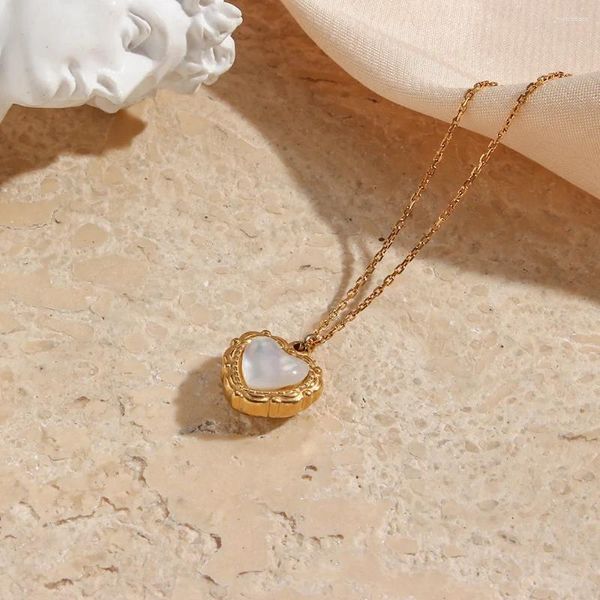 Colares de pingente 316l aço inoxidável luz luxo vintage branco concha coração colar de alta qualidade 18k banhado colar feminino