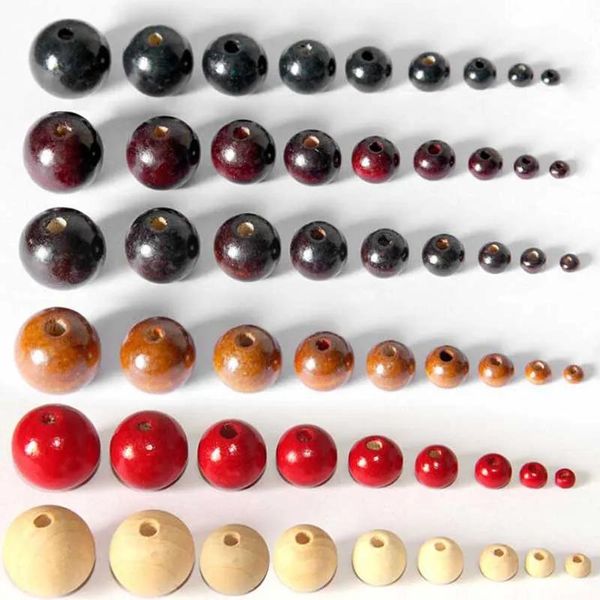 Contas de madeira natural de cristal 100 tamanhos 4 6 8 10 12 14 16 18 20mm 5 cores esferas redondas ecológicas espaçadoras para fazer joias diy