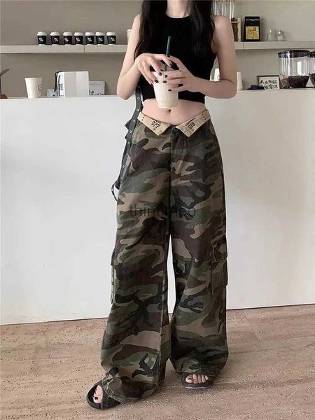 Jeans femininos Houzhou Y2K CAMO CAMO CHEGA MULHER Vintage Baggy Gyaru Low Rise Jeans Jeans Coreanos de Streetwear 90s Grunge Denim Troushers YQ231220