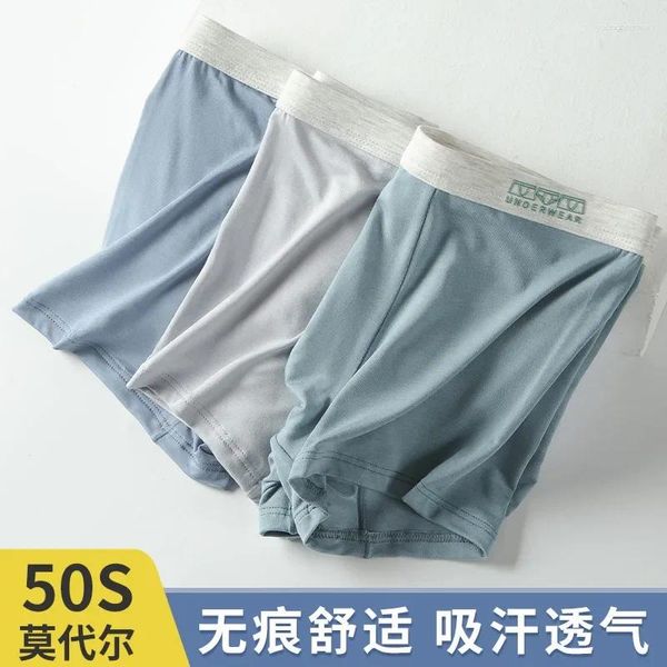 Cuecas masculinas roupa interior modal cor sólida marca de moda boxers respirável sem costura homens macios e finos