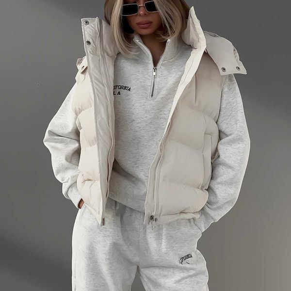 Frauen in Parkas 2023 Großhandel Mody Mody Women's Winter Kleidung ärmellose Kapuzenmantel Down Wattepufferjacke für Frauen xwwu