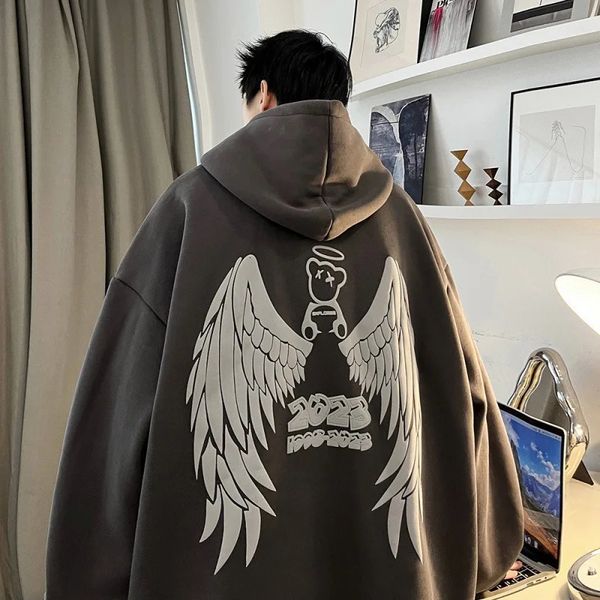 Streetwear y2k homens hoodies asas de anjo impresso oversized casual moletom com capuz outono inverno moda masculina unisex pullovers 231220