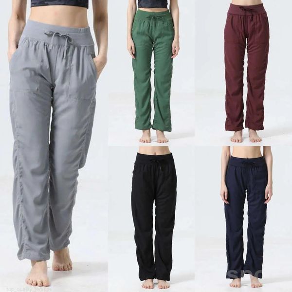 Abiti Lu Align Lu Yoga Lady Pantaloni perfettamente oversize Pantaloni sportivi da donna Pantaloni casual a gamba dritta Tasche a figura intera Borchia da danza