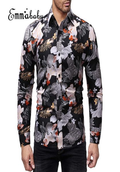 Novos homens de manga comprida Button Up Trabalho de negócios Vestido formal inteligente Tops masculino luxo elegante floral slim fit vestido camisa4993450