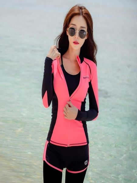 Rhyme Lady Long Sleeve Rash Guard Swimwear Female quattro pezzi Swimsuit Sunsuit Sun Protection Sumping Swimming Suit for Women T2008859473